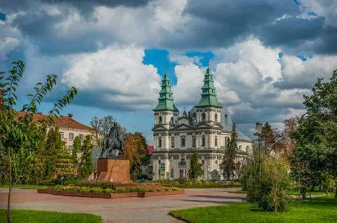 View from the square of the Cathedral of the Immaculate Conception of the Ble Fotos Stock