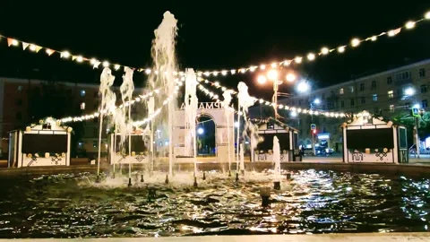 View of the square fountain illumination Stock Footage 250711418