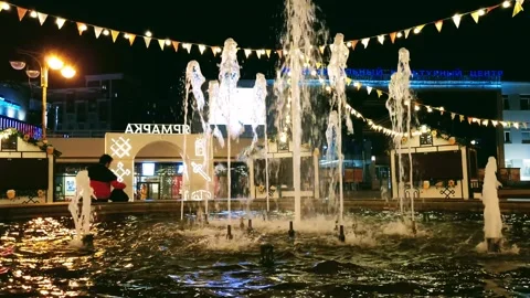 View of the square fountain illumination Stock Footage 250711695