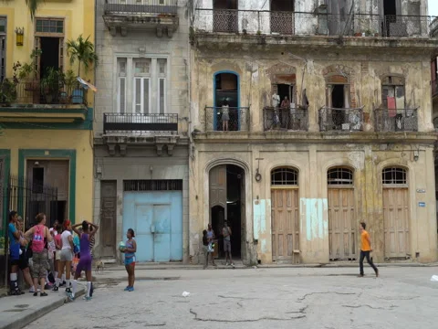 View to the square with old colonial building in Havana Stock Footage 71141893