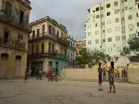 View to the square with old colonial building in center of Havana Stock Footage 71141985