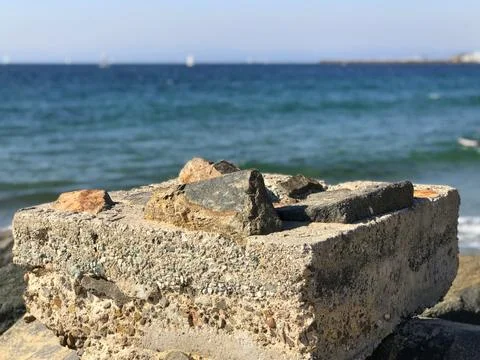 View from a square stone to the sea, abstract background Stock Photos