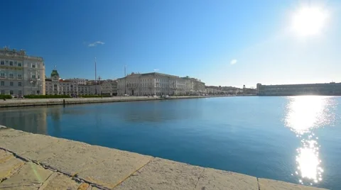 View on the Square Unit of Italy in the center of Trieste city, Italy Stock Footage 60932391