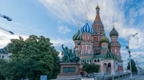 View of the St. Basil's Cathedral and monument to Minin and Pozharsky on Red Stock Footage 55581017