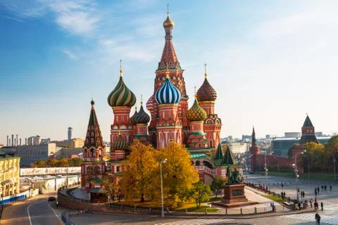 View of St. Basil's Cathedral on Red square in autumn. Moscow, Stock Photos