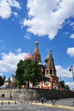 View of St. Basil's Cathedral on Red Square in Moscow. Stock Photos