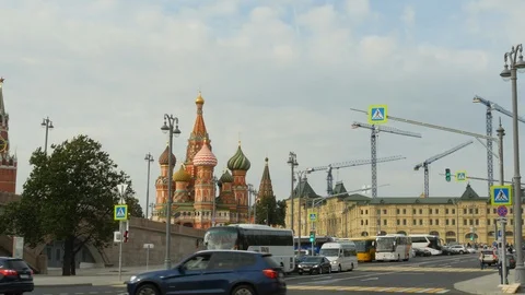 View Of St. Basil's Cathedral From View from Moskvoretskaya Embankment Stock Footage 100077237