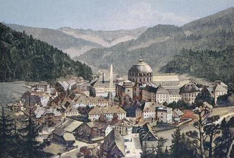 View of St Blasien with the monastery and the cathedral of St Blasius in the Ilustração Stock