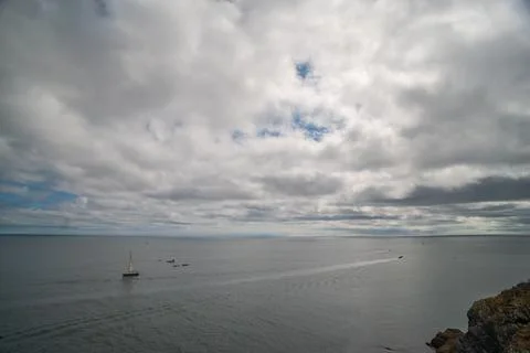 View from St Catherines Castle over the ocean towards distant boats Фото