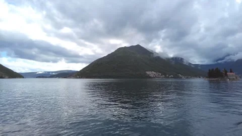 View of St. George Island (left) and Our Lady of Rocks Island (right), Kotor Bay Stock Footage 249416793