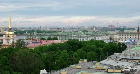 View from St. Isaac's Cathedral at sunset over Saint Petersburg, Russia Stock Footage 88001015