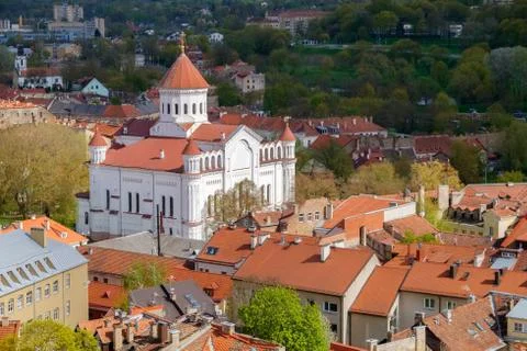 View from St. Johns bell tower to the Vilnius old town and orthodox Cathedral Stock Photos