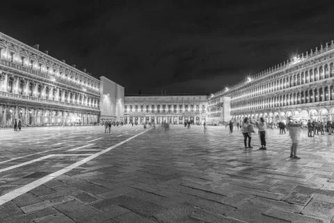 View of St. Mark's Square at night in Venice, Italy Stock Photos