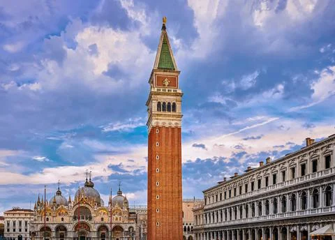 View of St Mark's square or piazza di San Marco, Venice, Italy in sundown on Stock Photos