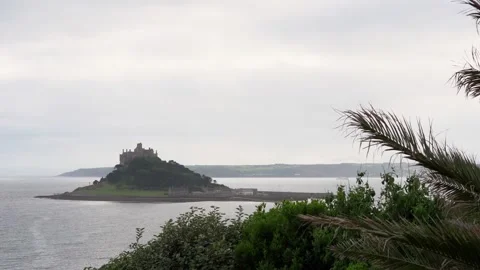 View of st michael mount castle and church from terrace in marazion Stock Footage 279434164