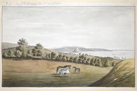 View of St Michael s Mount Cornwall 1786. Author(s): Bulman, J. Maps K.Top... Stock Photos