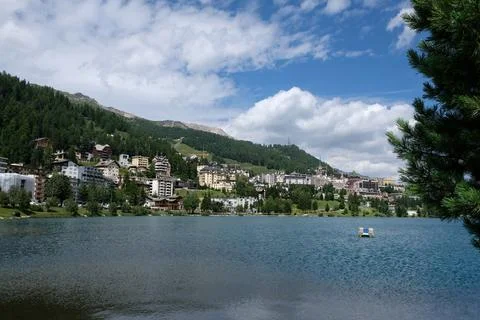 View on the St Moritz lake in summer Stock Photos