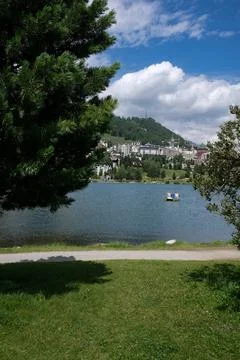 View on the St Moritz lake in summer Stock Photos