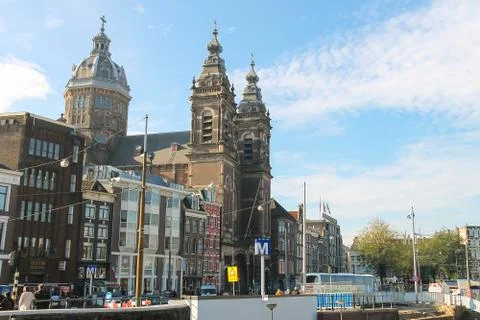 View of St. Nicholas Basilica in Amsterdam, the Netherlands Stock Photos