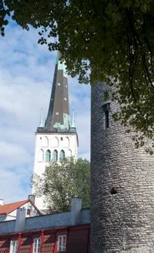 View with St Olaf's with round tower in foreground Stock Photos
