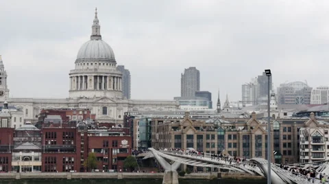 View on St. Pauls Cathedral and the millenium bridge in London Stock Footage 53230875