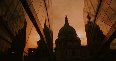 View of St Paul's Cathedral,  Sunset orange, London, England Stock Footage 149875905
