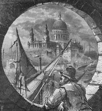 View of St Pauls Cathedral from the Thames in 1870 London England digitally Ilustração Stock