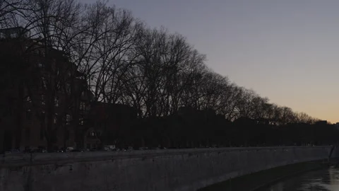 View of St. Peter's and Tevere river at sunset Stock Footage 303457366
