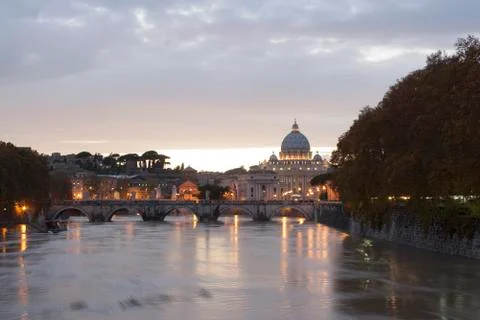 View of st peter's basilica and saint angel bridge Stock Photos