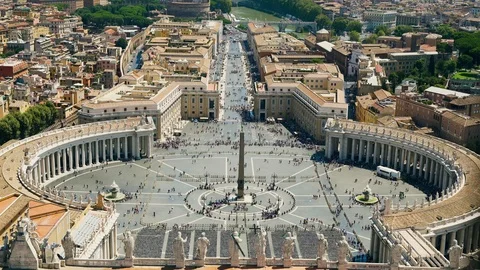 View at St. Peter's square from dome of St. Peter Basilica in Rome in Italy 4k Stock Footage 107748685