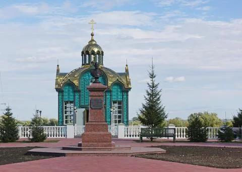 View of the St. Pitirim Spring and the monument to Nicholas II in Tambov, Russia Stock Photos