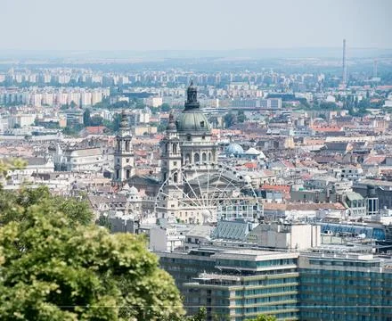 View of St. Stephens Basilica Big dome and Ferris wheel in Budapest Stock Photos