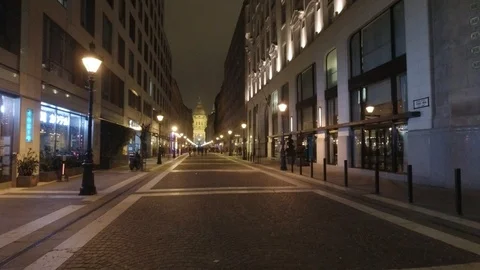 View of St Stephens Basilica in Budapest at night Stock Footage 127210395
