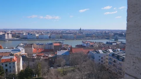 View of St. Stephen's Basilica from the viewpoint of Fisherman's Bastion Stock Footage 129271418