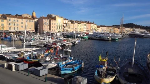 View of St Tropez harbor Stock Footage 88094266