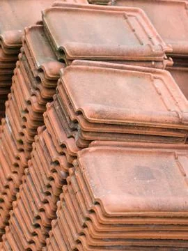 View of a stack of ceramic roof tiles Stock Photos