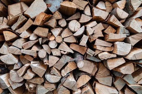 View of a Stack of Firewood. Background of Dry Chopped Logs in a Woodpile Stock Photos