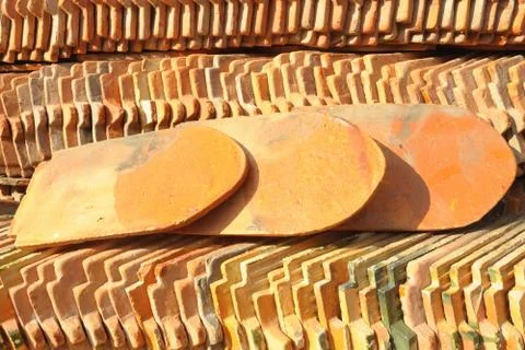 View of a stack of pattern of the roof tiles. Stock Photos