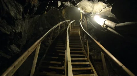 View to the staircase in the underground copper mine in Roros, Norway. Video stock 59568536