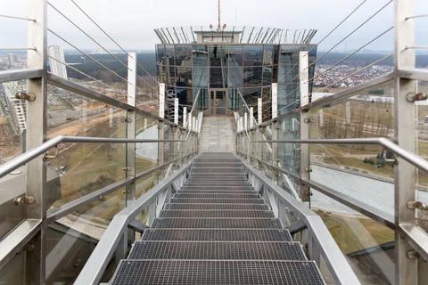 View on stairs on observation deck of 23rd floor of National Library Fotos Stock