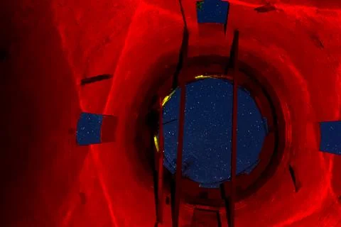 View of the starry sky through opening of the water tower. Stars Stock Photos