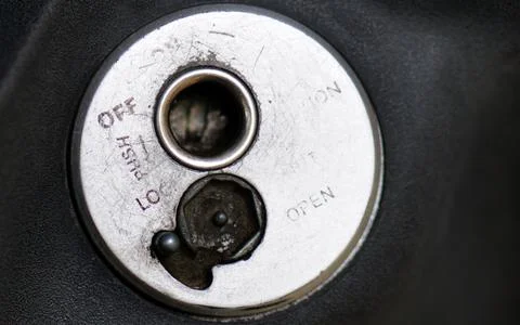 View of starting key hole of a two wheeler motor cycle Stock-Fotos