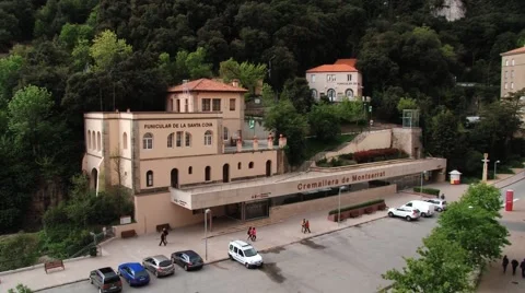 View to the station of the funicular at the abbey Santa Maria de Montserrat. Stock Footage 61543832