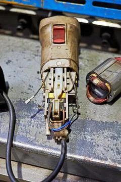 View of the stator of disassembled angle grinder Stock Photos
