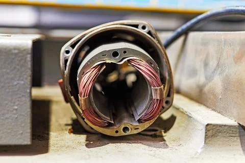 View of the stator of disassembled angle grinder Stock Photos