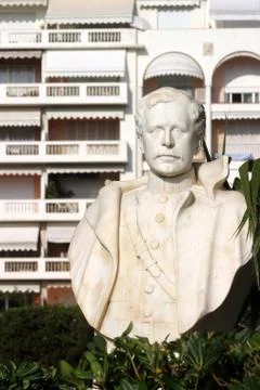 View to statue of Albert I King of Belgium in Cannes Stock Photos