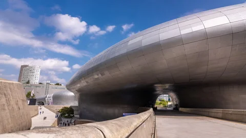View of the statue The Birth of a Heroine in front of the famous DDP building Stock Footage 288338135