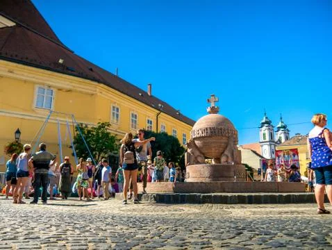 View on the statue called Orszagalma in Szekesfehervar, Hungary Stock Photos