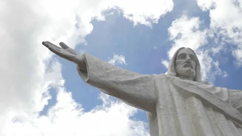 View of Statue Christ the Redeemer is statue of Jesus Christ in Rio de Janeiro. Видео 125288184