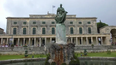 View of a statue in front of Asian Art museum Corfu island, Greece Stock Footage 139912563